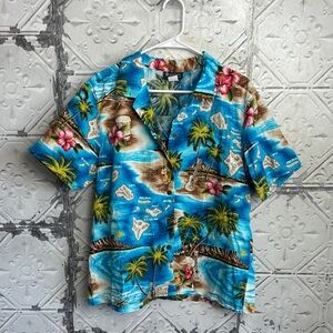 Tropical Blue Hawaiian made button down Shirt